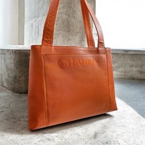 Auth CHANEL Bag • Maximal Shopper Tote in Orange Caviar Calfskin 24K Authentic